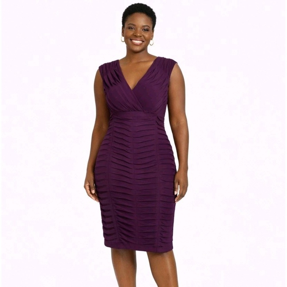 ADRIANNA PAPELL Occasions Size 10 Purple Pleated Empire Waist Cocktail Dress